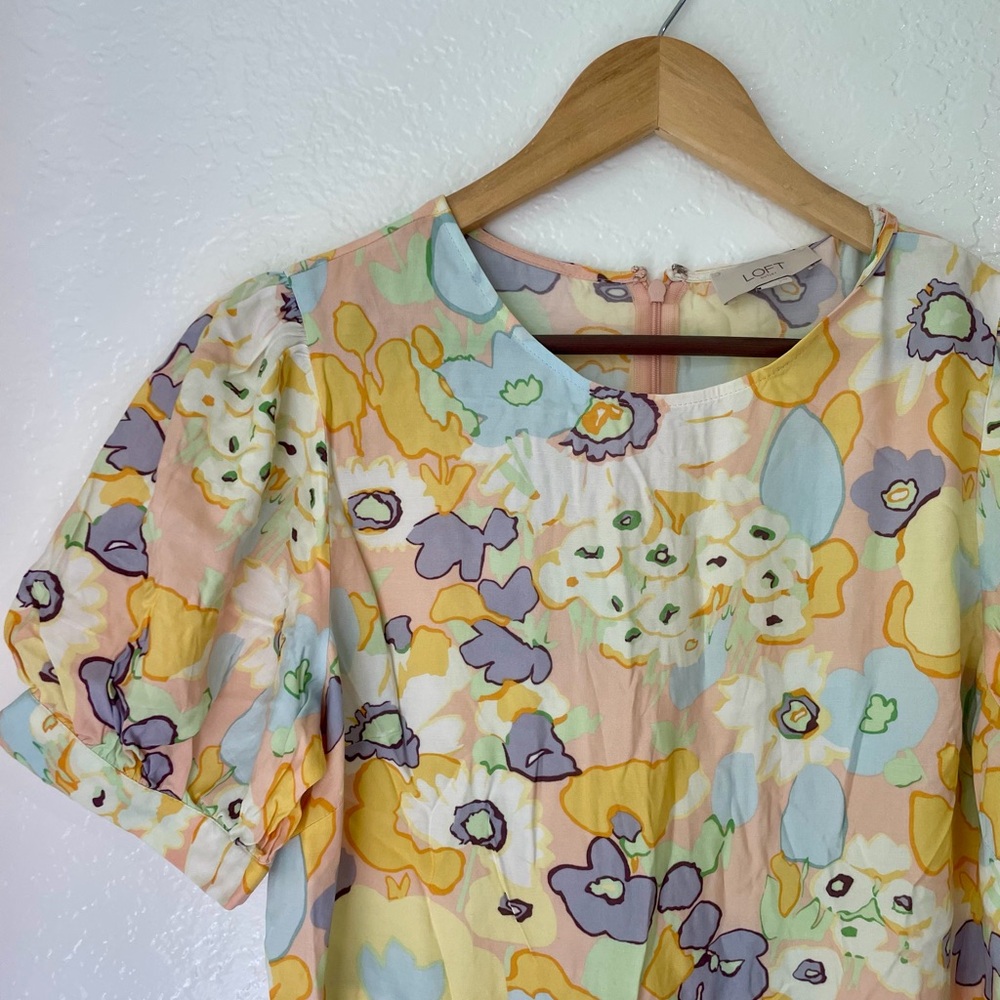 Loft Midi Yellow Floral Cottagecore Dress Size 6